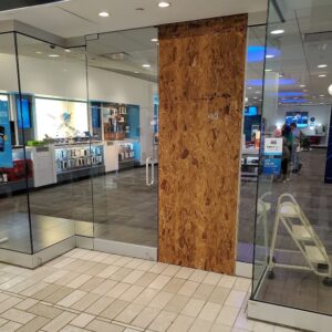 Storefront Door Board up Virginia Maryland Washington DC Commercial Business Building Entrance Break in incident accident Burglary